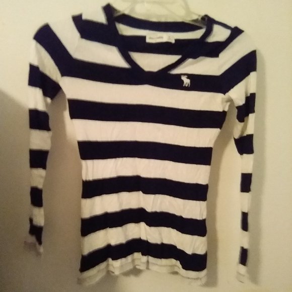Abercrombie Girls black & white striped longsleeve top SZ M - Picture 1 of 4
